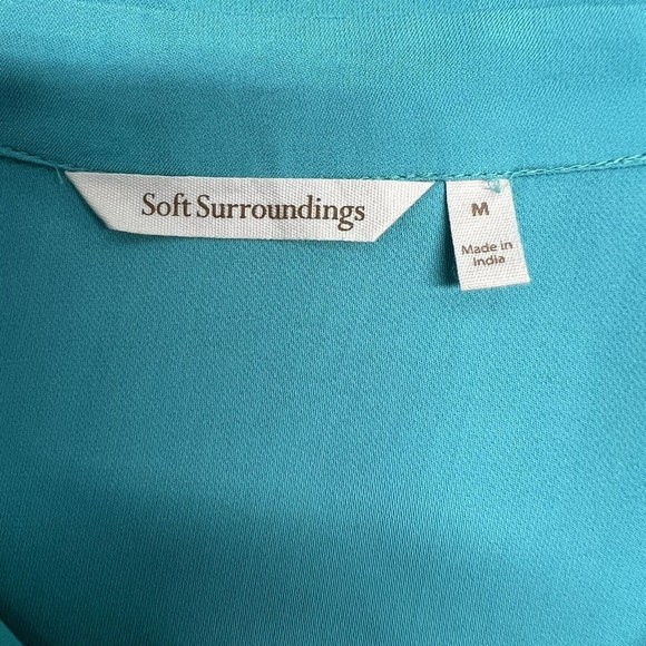 Soft Surroundings Capistrano Pintuck Teal Tunic Top Lace Inset Hi Lo Hem MEDIUM - Picture 11 of 12